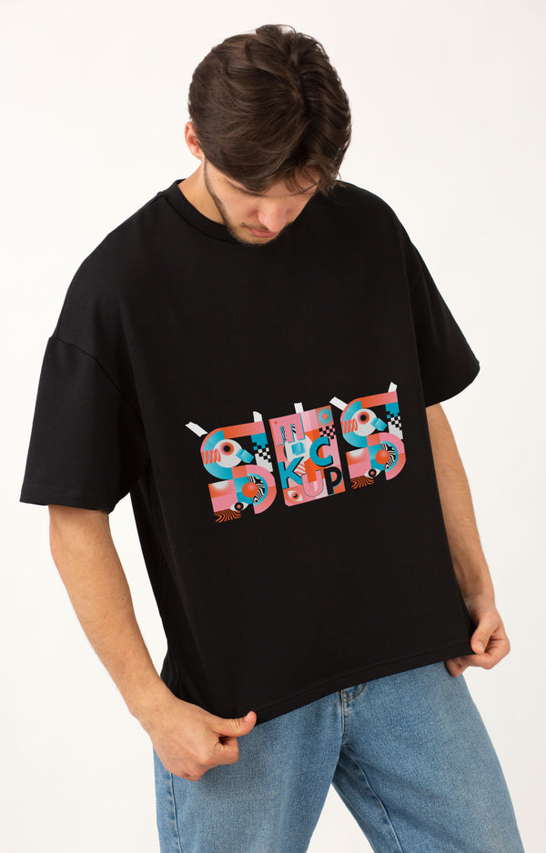 Skyeagle Bold Statement Black Cotton T-Shirt: Make a Statement in Style